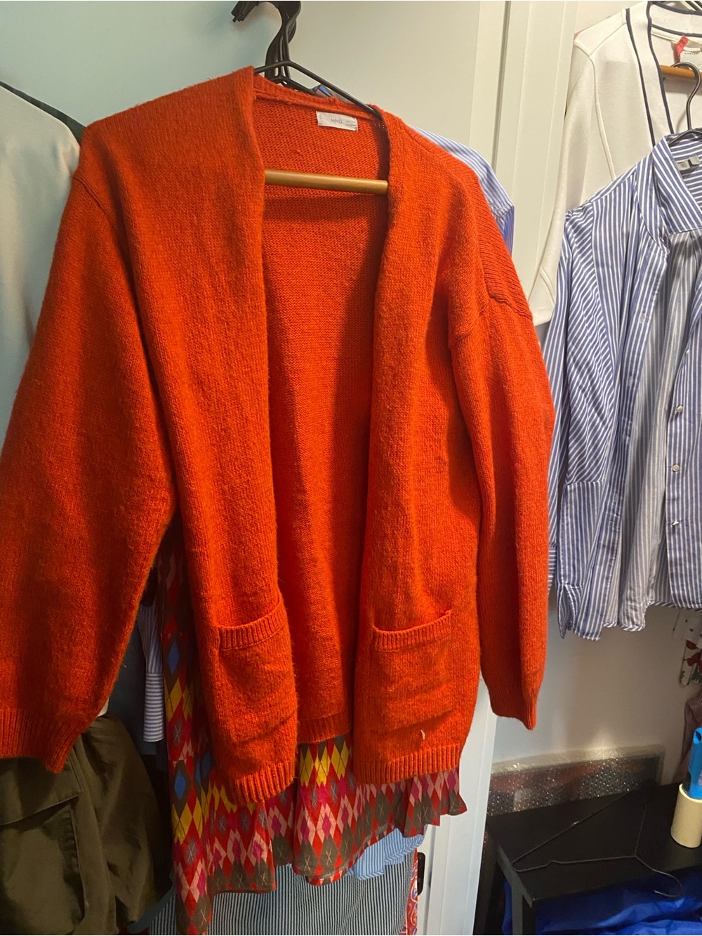 Mango Bright Orange Open-Front Knit Cardigan
